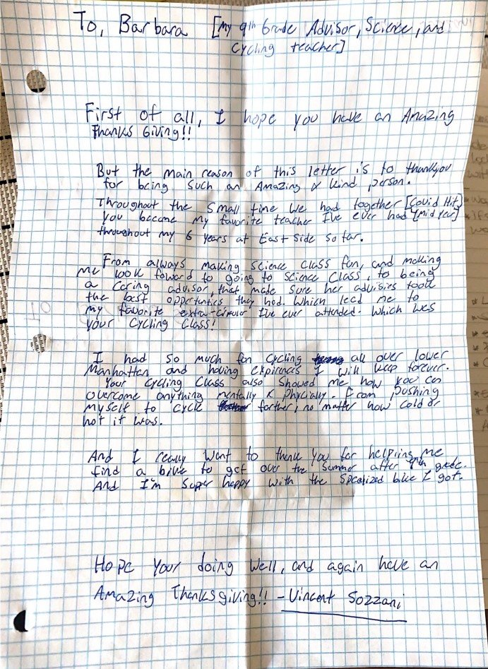 Cycling Smarts Participant Vincent Sozzani Writes a Letter to His Coach